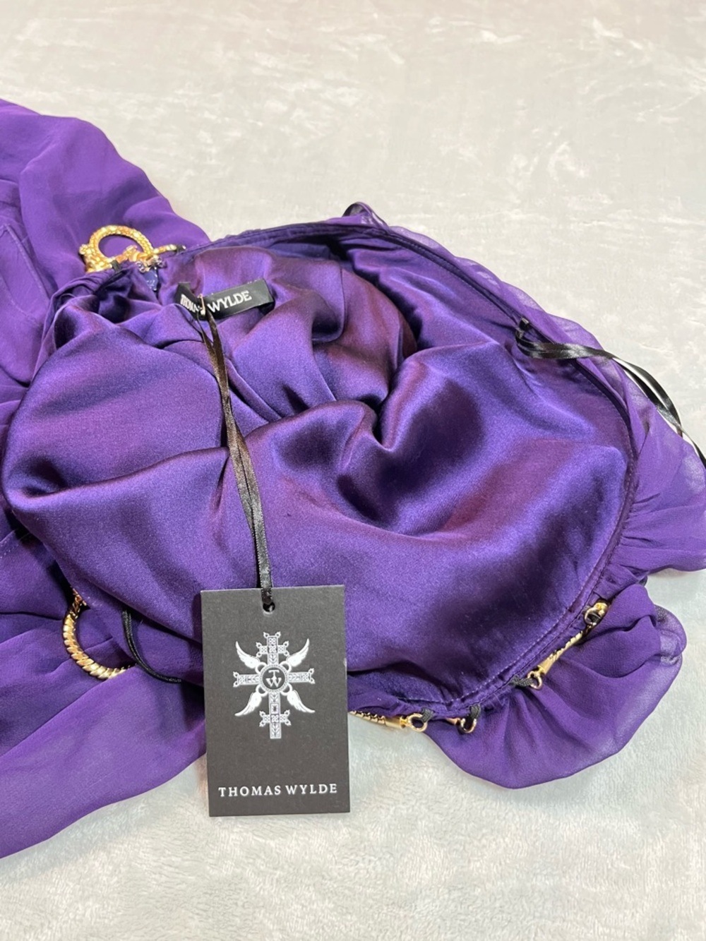 Thomas Wylde Purple Halter Midi Dress Gold Chain Straps Size Tag Missing - Picture 13 of 16